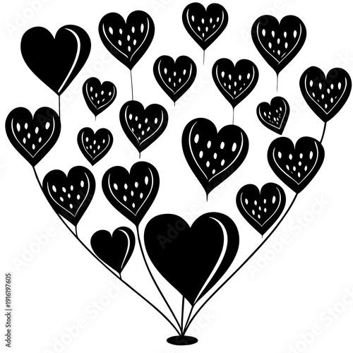 Silhouette of Heart Balloons in Minimalist Style with Romantic Mood isolated on White Background