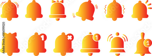Bell reminder notification icon collection. Set of notification bell icon in different style. Notification app interface for chatting and messaging