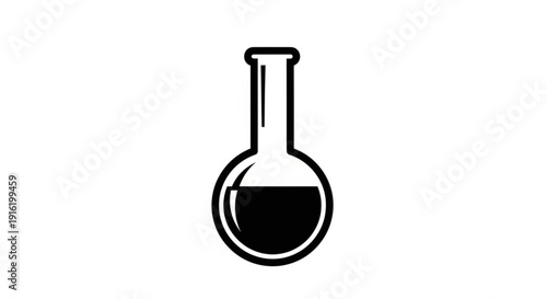 Laboratory Flask Filled with Dark Liquid Illustration from a Straight-On Viewpoint