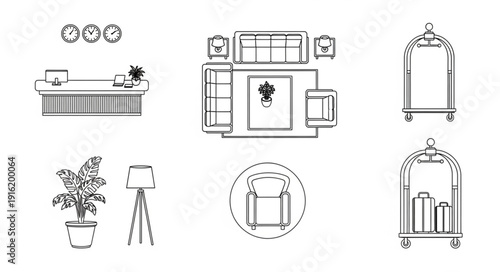 Hotel Icons Set Vector Illustration Line Art.