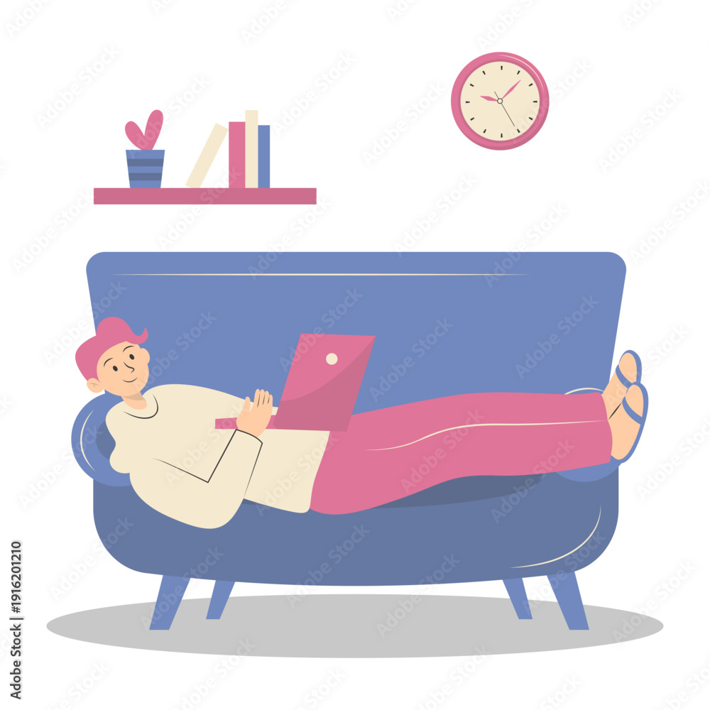 Naklejka premium People Working from Home Concept. Vector Cartoon Character.