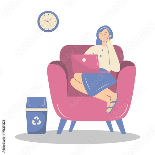 People Working from Home Concept. Vector Cartoon Character.