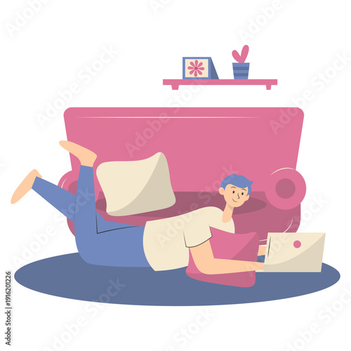 People Working from Home Concept. Vector Cartoon Character.