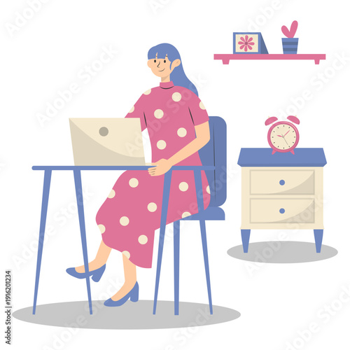 People Working from Home Concept. Vector Cartoon Character.