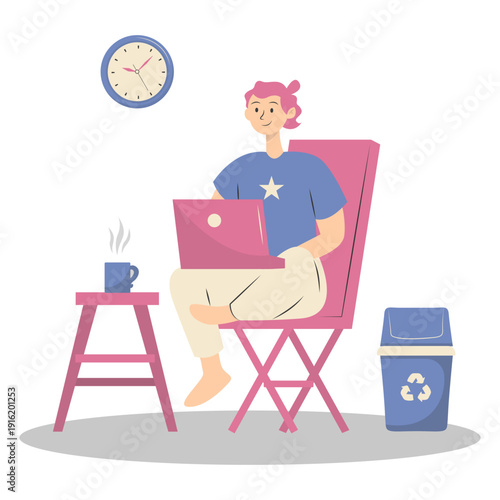 People Working from Home Concept. Vector Cartoon Character.