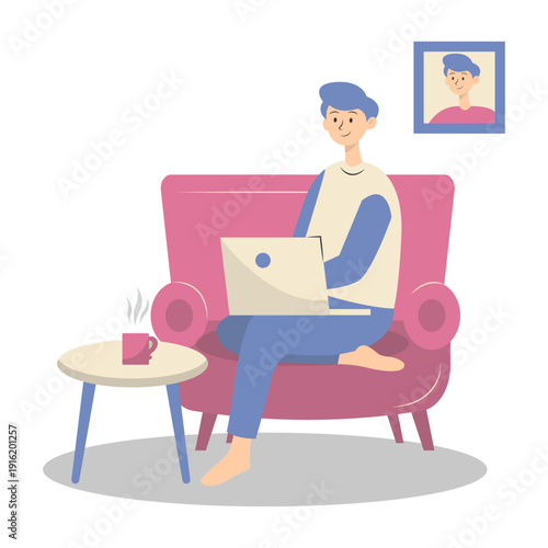 People Working from Home Concept. Vector Cartoon Character.