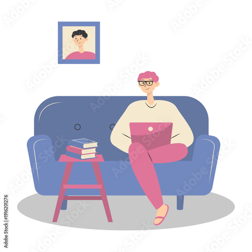 People Working from Home Concept. Vector Cartoon Character.