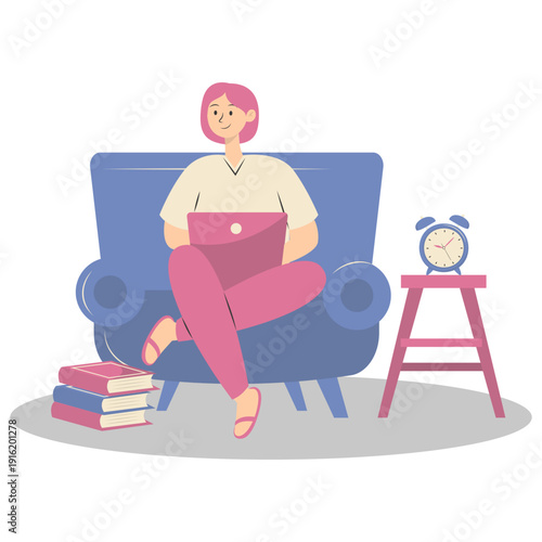 People Working from Home Concept. Vector Cartoon Character.