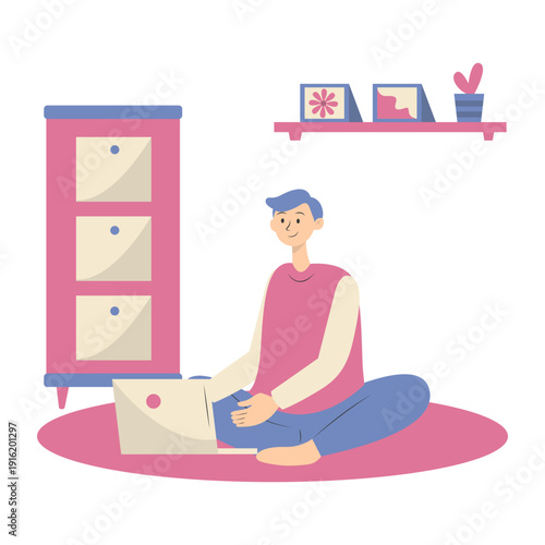 People Working from Home Concept. Vector Cartoon Character.
