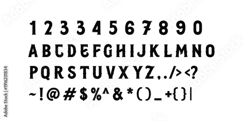 Bold Hand Drawn Alphabet and Numbers Set with Punctuation Symbols Vector Collection .