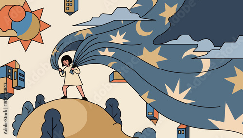 Girl Unveiling Night from Day