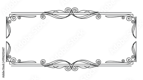 Minimalist vintage frame with delicate black scrolls and flourishes on the corners and edges for elegant document designs.