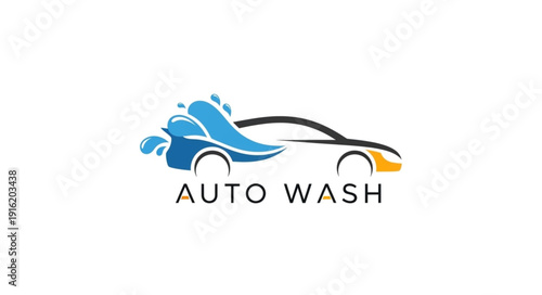 Car wash logo with water splash and car silhouette.