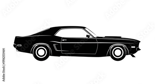 Classic Black American Muscle Car Silhouette Side View.
