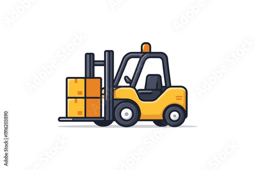 Yellow Forklift Lifting Boxes