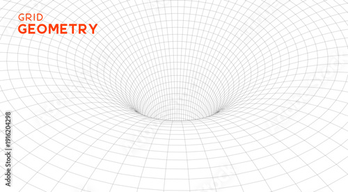 Abstract geometric 3D wireframe mesh tunnel with perspective grid lines in minimalist black and white style for technology, business, science and digital network designs, futuristic vector.