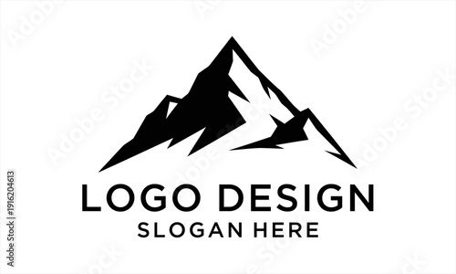 Bold black mountain peak logo design with sharp edges and strong silhouette.