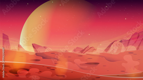 Mars landscape with craters and red rocky surface