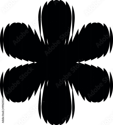 Black flower shape ribbed glass effect, vector fluted abstract chamomile, ripple blur blossom daisy plant decoration