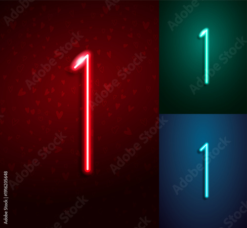 Glowing number 1 linear neon led lamp for logo design