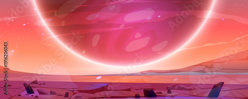 Mars landscape, alien planet background red desert