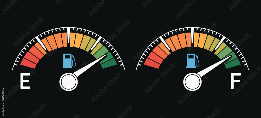 Fototapeta premium Empty and Fueled Gas Gauges Vector