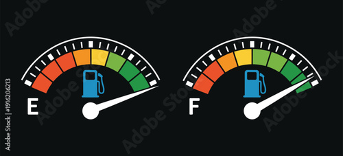 Empty and Fueled Gas Gauges Vector
