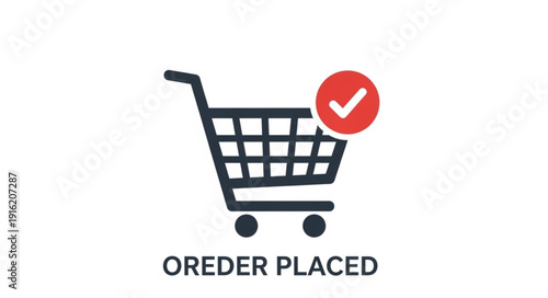 Shopping cart with order placed check mark icon.