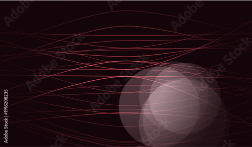 Abstract Dark Burgundy Background with Vibrant Red Undulating Waves and Glowing White Orbs.