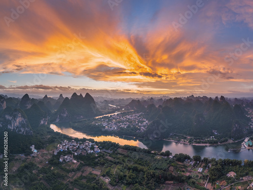 Wallpaper Mural Yangshuo Li River at Dawn with Fiery Sky Torontodigital.ca
