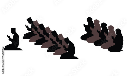 Muslim Prayer Silhouette Set – Islamic Prayer Poses Vector Collection