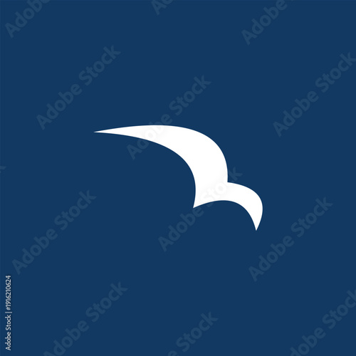 white bird flying on blue background logo design template