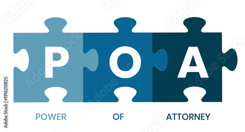 POA, Power of Attorney. Concept with keywords and icons. Flat vector illustration. Isolated on white background.