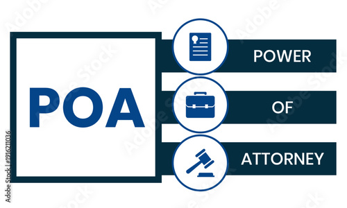 POA, Power of Attorney. Concept with keywords and icons. Flat vector illustration. Isolated on white background.