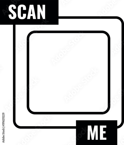 Scan me placeholder black square frame, place for QR code, vector app sticker template for mobile scanner UI UX design