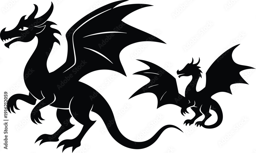 Naklejka premium dragons icon silhouette vector illustrations