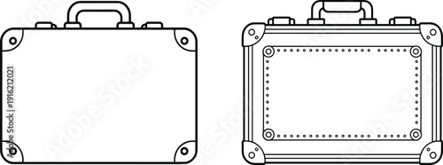 Two black and white line of vintage suitcases side by side luggage travel retro