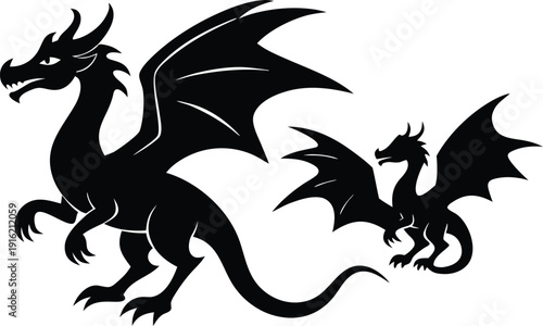 dragons icon silhouette vector illustrations