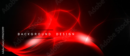 Abstract red energy flows, dynamic curves, dark background. Modern design element, vibrant illumination, sleek presentation.