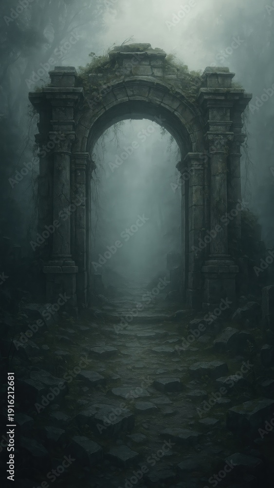 Fototapeta premium Mysterious ancient stone archway path mobile wallpaper