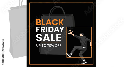 Man jumping with shopping bag during Black Friday sale promotion advertisement