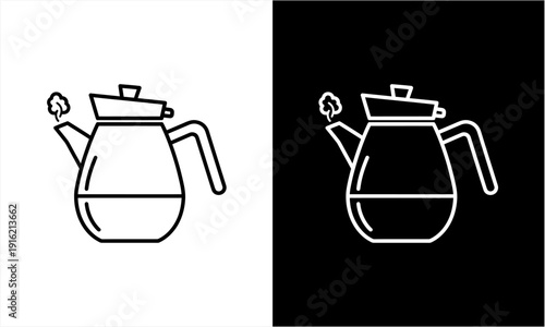 Minimalist Line Art Illustration of a Steaming Teapot or Coffee Pot.