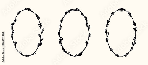 Hand drawn crayon frame with lavender flower. Charcoal spring wild florals in doodle style. Wax crayon sketch of plants. Ink minimal botanic collection. Grunge borders. Isolated vector illustration.