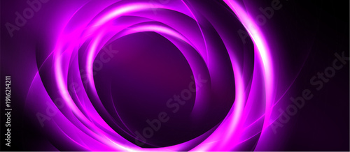 Bright purple swirls create dynamic circular pattern against black background. Vivid energy radiates from central point.