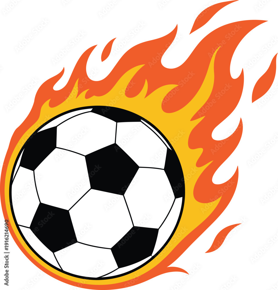 Fototapeta premium Flaming soccer ball icon, burning football symbol, fast sports tournament and competition vector illustration
