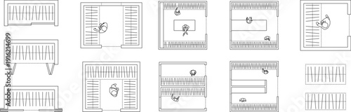 closet set, walk-In closet, floor plan, top view, blueprint, architectural elements, editable stroke, vector, illustration
