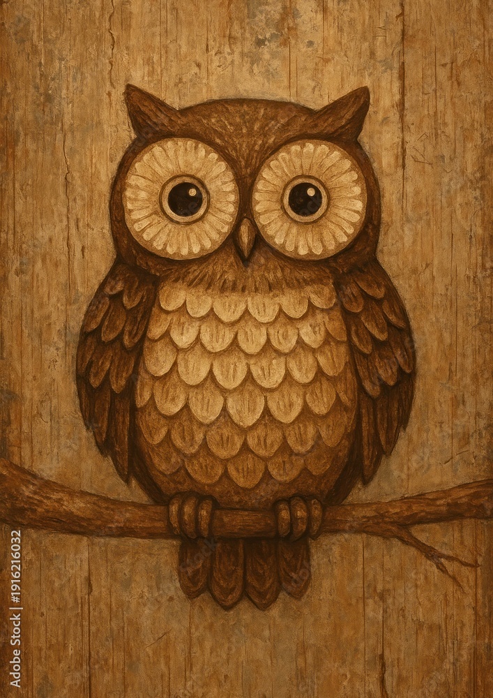 Obraz premium Rustic owl illustration on wood.
