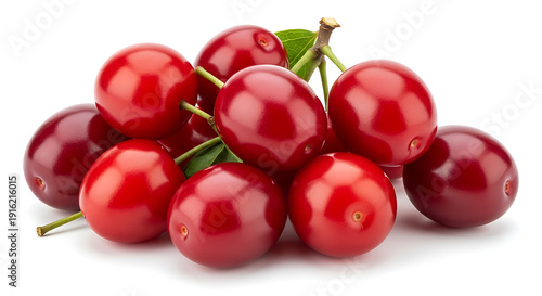 Fresh Ripe Cornelian Cherries or Dogwood Berries Isolated on White Background, Top View