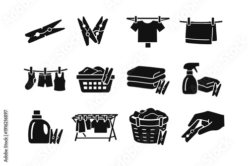 Helper use image generation icon everyday silhouette workflow peg vector concept drying