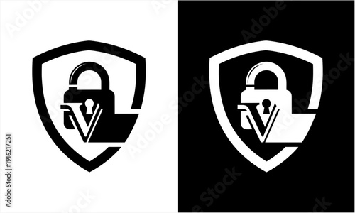 Shield and Padlock Security Logo Design for Digital Protection.